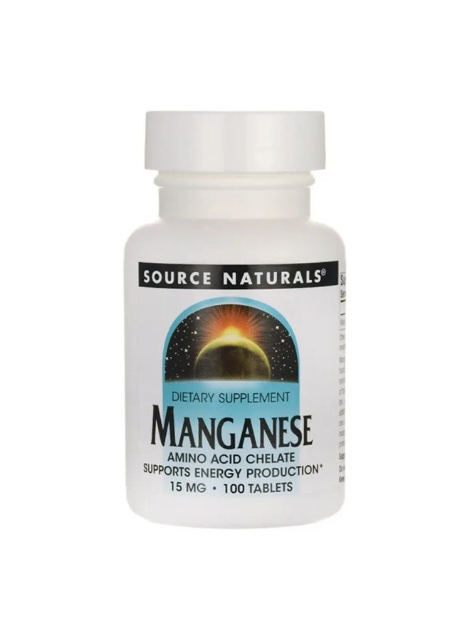 أقراص المنغنيز 15 ملغ - مكمل غذائي من المعادن النادرة المخلبية، مناسب للنباتيين، 100 قرص