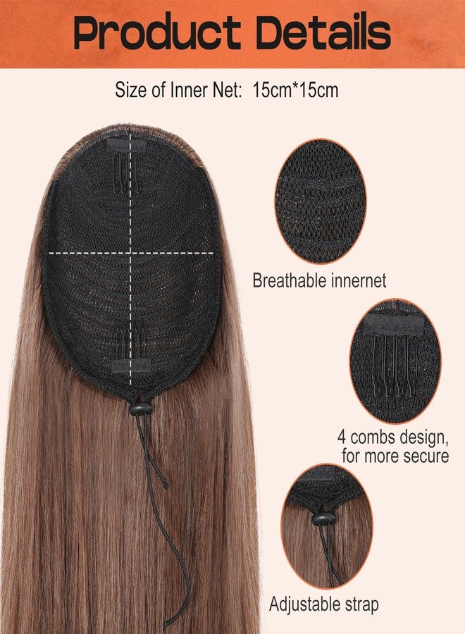 SEIKEA Versatile Drawstring Ponytail Extension, 26" Long Wavy Multi Layered Clip in Ponytail Hair Extensions Stand Up High Fake Pony Tail Soft Natural Synthetic Hairpiece Chocolate Brown Highlights - Image 5