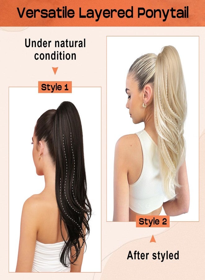 SEIKEA Versatile Drawstring Ponytail Extension, 26" Long Wavy Multi Layered Clip in Ponytail Hair Extensions Stand Up High Fake Pony Tail Soft Natural Synthetic Hairpiece Chocolate Brown Highlights - Image 2