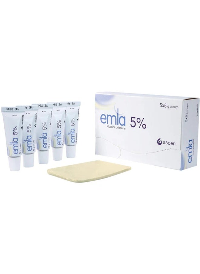 EMLA 5% Topical Anesthetic Cream Sachets 5 x 5g | Lidocaine 2.5% + Prilocaine 2.5% | Skin Numbing Cream