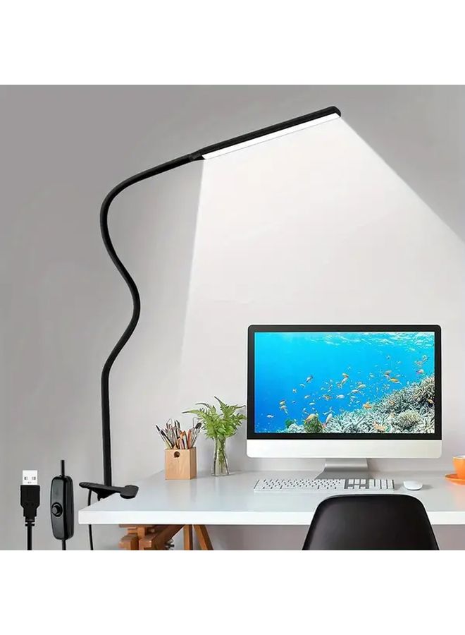 مصباح مكتب LED USB أسود قابل للتثبيت، قابل لضبط السطوع ودرجة حرارة اللون، محمول - Image 1