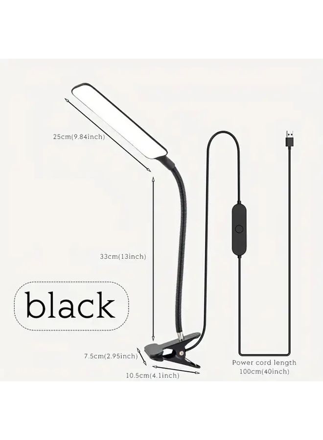 مصباح مكتب LED USB أسود قابل للتثبيت، قابل لضبط السطوع ودرجة حرارة اللون، محمول - Image 2