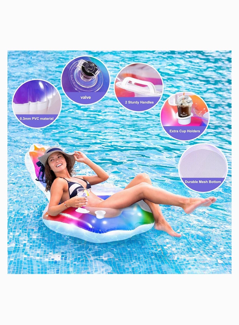 Pool Float Adults, Inflatable Shell Pool Float Water Chair with Cup Holder and Headrest, Large Swimming Pool Raft & Recliner, Funny Pool Lounger Chair for Adults Kids Outdoor Summer Pool Beach Party