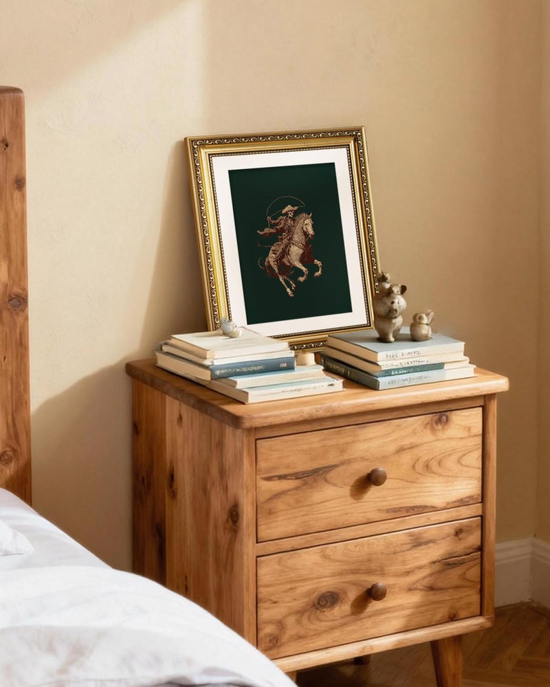 ARPEOTCY Gold Framed Canvas Wall Art, 11x14 Inch Vintage Skeleton Cowboy on Horseback, Rustic Western Cowboy Illustration, Gothic Western Decor for Living Room, Bedroom, or Office - Image 3
