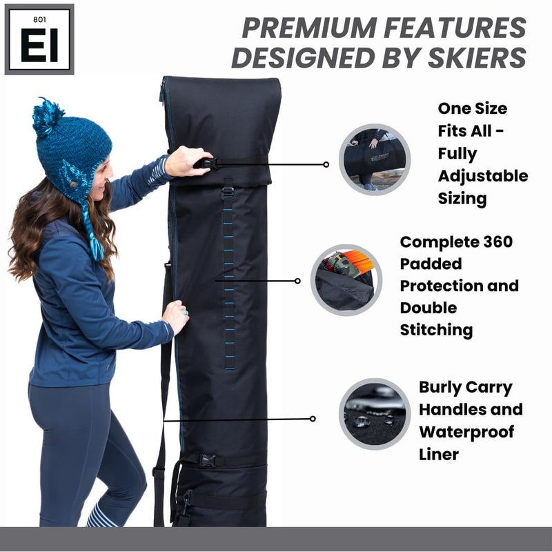 Element Equipment Padded Ski Bag Adjustable One Size Fits All Travel Ski Bag - Image 2