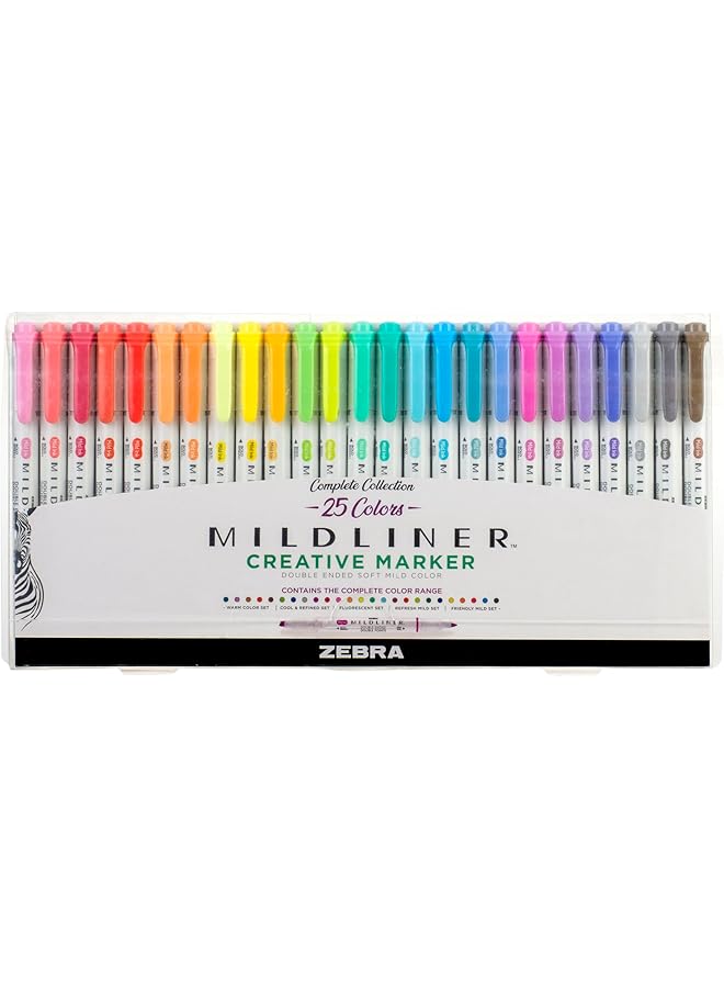 ZEBRA Pen Mildliner Double Ended Highlighter Set Broad And Fine Point Tips Assorted Ink Colors 25 Pack 78525 - Image 1