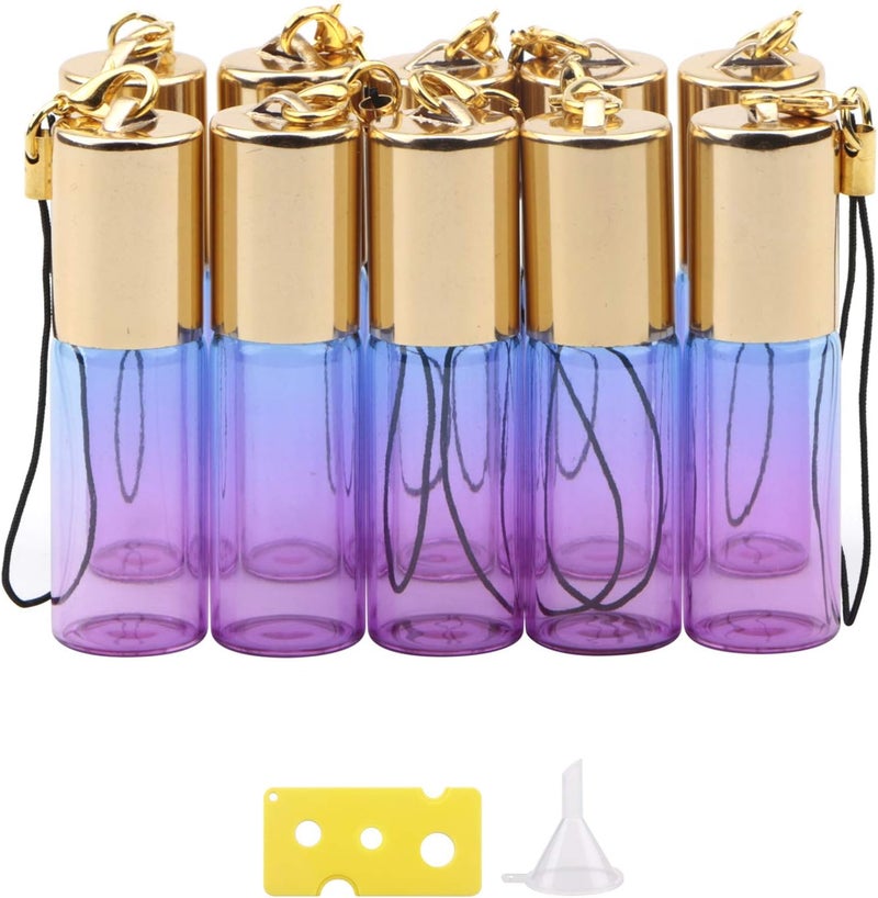 NewZoll Glass Roller Bottles, 5ml Mini Blue Purple Gradient Roll On Bottles, Empty Sample Vial Bottles Containers for Essential Oil Perfumes Lip Balms, Pack of 10 
