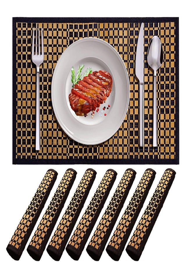 VCHOMY 8 Pack Bamboo Placemats, 18x12 Inches Rectangular Natural Bamboo,Heat Resistant,Anti-Slip Dining Table Mats for Dinning Room and Kitchen (8) - Image 1