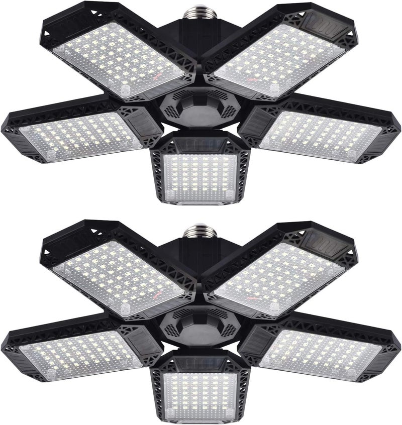 Mefflypee 2 Pack LED Garage Lights, 120W Deformable LED Garage Ceiling Light with 5 Adjustable Panels, 12000LM E26 Shop Lamp for Basement, Barn, High Bay, Store (2 Pack) - Image 1