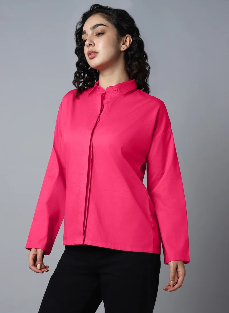 هاي ستار Boxy Pink Peacock Casual Shirt for Women