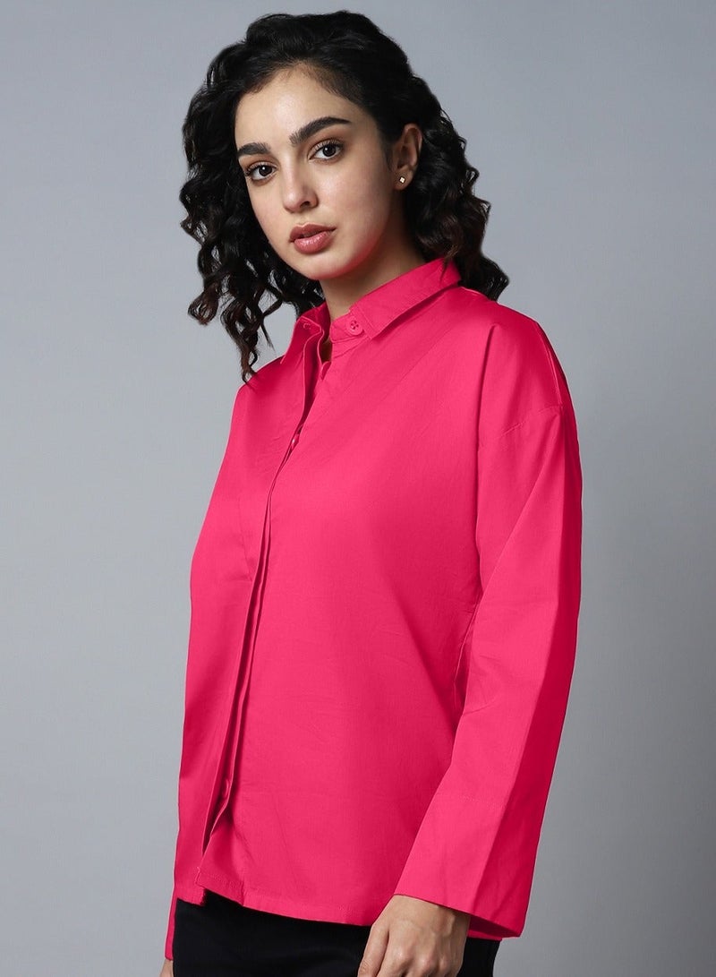 HIGH STAR Boxy Pink Peacock Casual Shirt for Women - Image 3