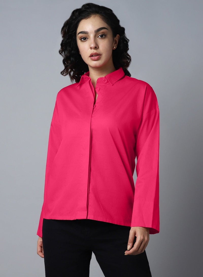 HIGH STAR Boxy Pink Peacock Casual Shirt for Women - Image 1