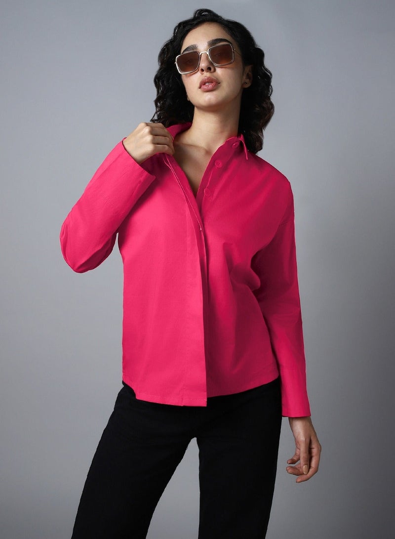 HIGH STAR Boxy Pink Peacock Casual Shirt for Women - Image 2