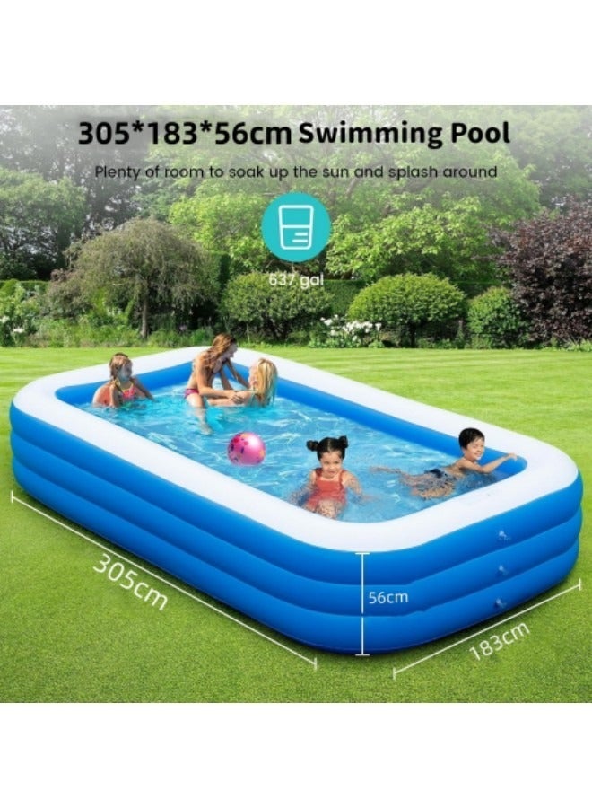 GGEROU Inflatable Swimming Pool,Inflatable Pool for Kids and Adults,Oversized Thickened Family Swimming Pool,3-layer Blue and White Inflatable Swimming Pool, 388*195*60cm - Image 2