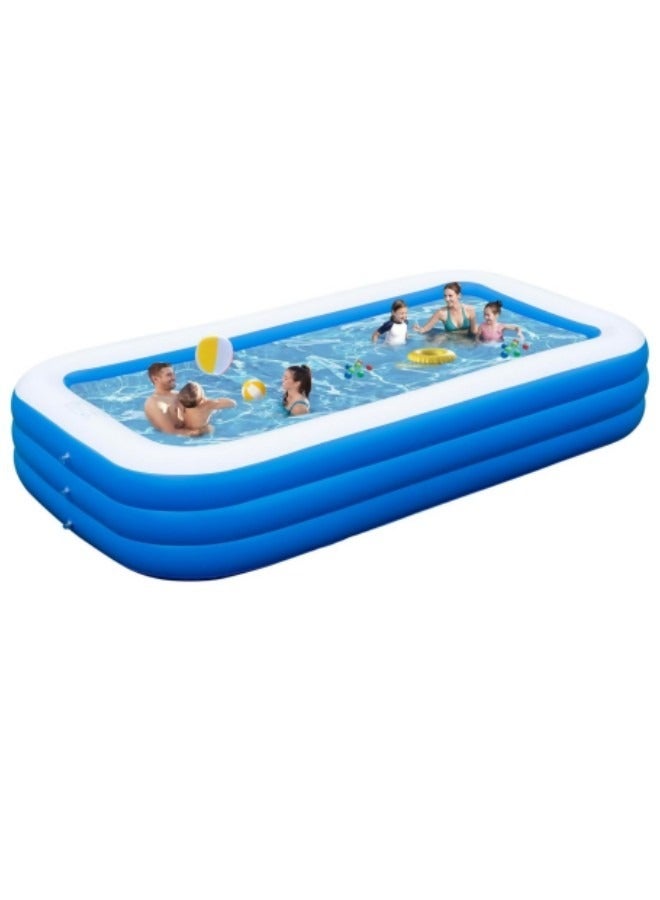 GGEROU Inflatable Swimming Pool,Inflatable Pool for Kids and Adults,Oversized Thickened Family Swimming Pool,3-layer Blue and White Inflatable Swimming Pool, 388*195*60cm - Image 1