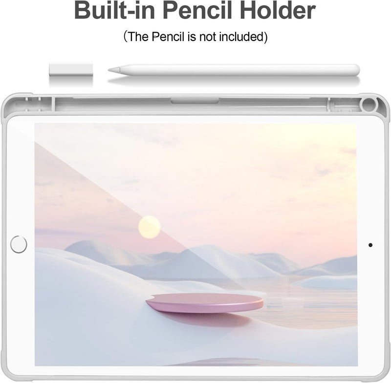 APHBZGE Case Compatible with iPad 9/8/7th Generation 10.2" 2019/2018/2017, Shockproof Hard Shell Clear Cover with Pencil Holder, Auto Wake/Sleep, Gray - Image 5