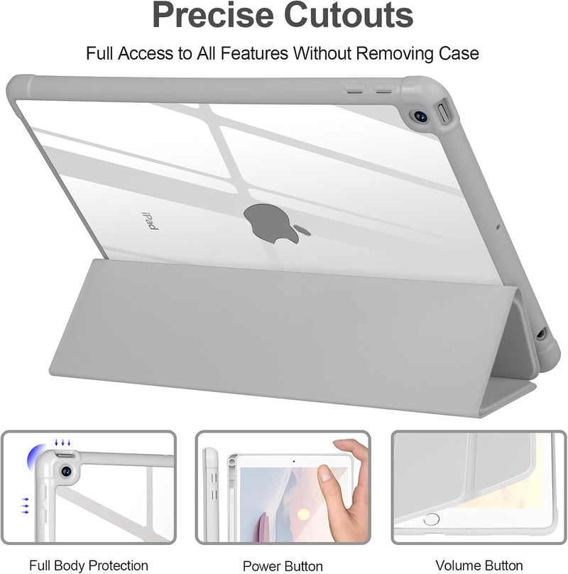 APHBZGE Case Compatible with iPad 9/8/7th Generation 10.2" 2019/2018/2017, Shockproof Hard Shell Clear Cover with Pencil Holder, Auto Wake/Sleep, Gray - Image 3
