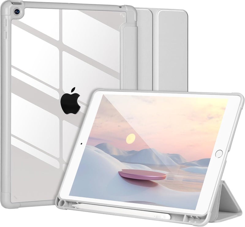 APHBZGE Case Compatible with iPad 9/8/7th Generation 10.2" 2019/2018/2017, Shockproof Hard Shell Clear Cover with Pencil Holder, Auto Wake/Sleep, Gray - Image 1