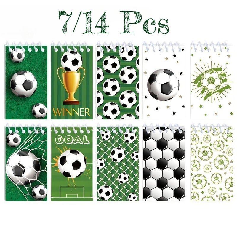 7 Pcs Football Pattern Spiral Notebook Mini Memo Set Green Sports Party Supplies - Image 1