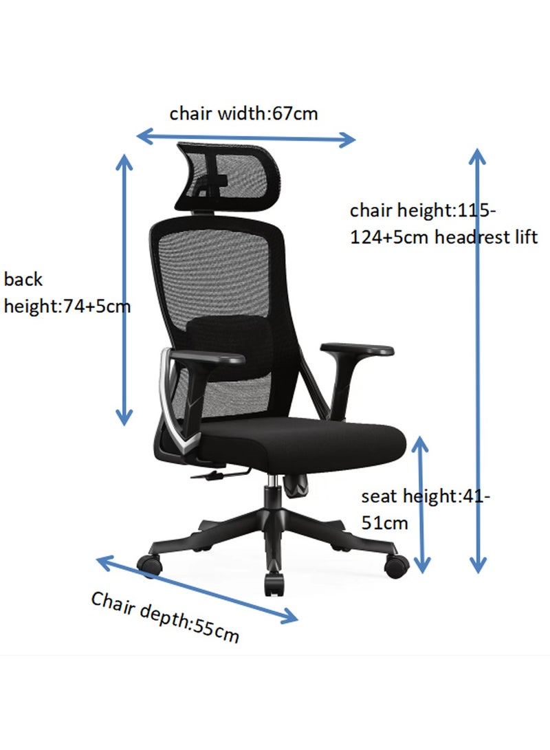 LANNY Jeffcoco Furniture Ergonomic Office Chair, High-Back With Wheels, Breathable Mesh, Comfortable Seat, Adjustable Back, Headrest, Soundproof wheel 1 piece chair - Image 2