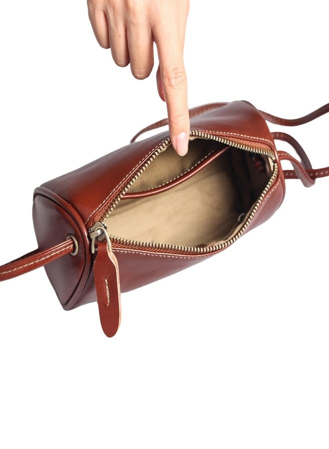 Eiyye Genuine Leather Crossbody Bag for Women Small Barrel Purse Hobo Bags Vintage Top-Grain Cowhide Shoulder Bag with Long Strap(Coffee - Image 4