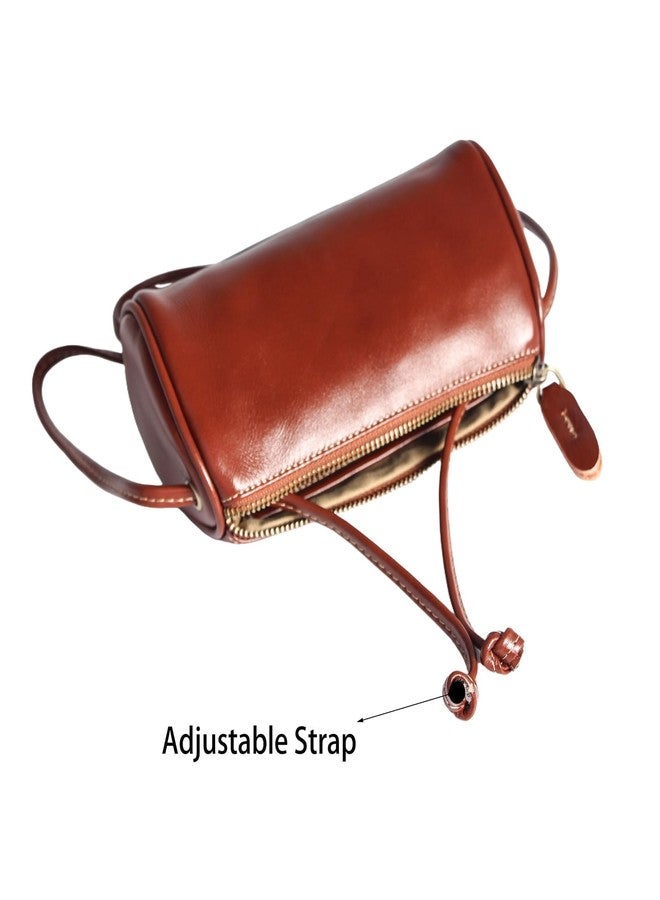 Eiyye Genuine Leather Crossbody Bag for Women Small Barrel Purse Hobo Bags Vintage Top-Grain Cowhide Shoulder Bag with Long Strap(Coffee - Image 3