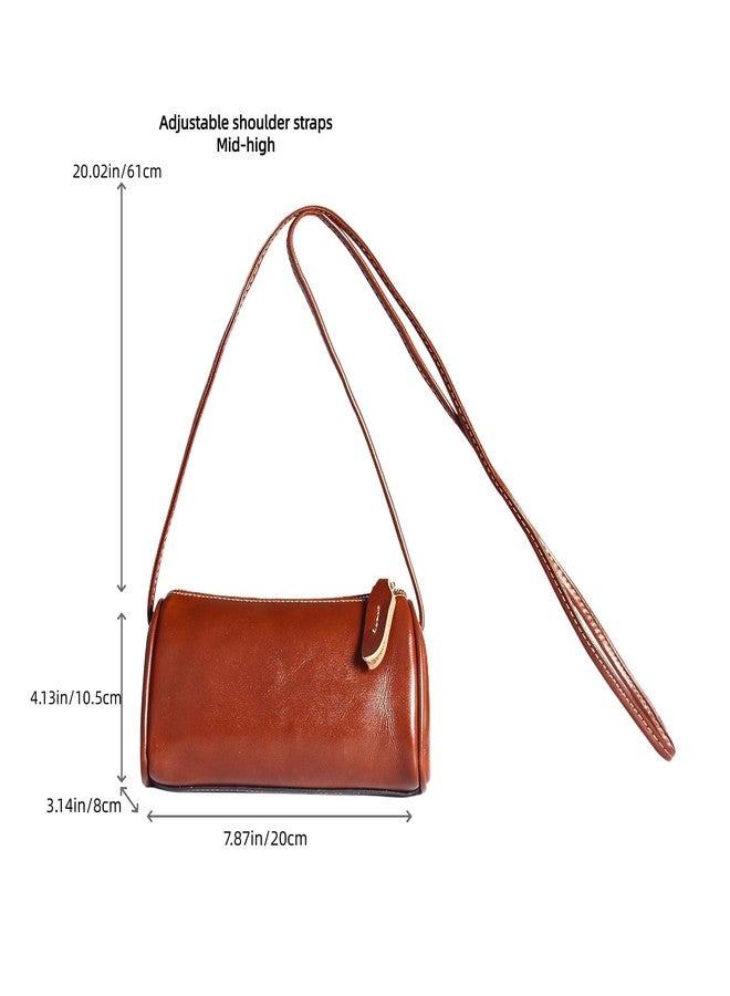 Eiyye Genuine Leather Crossbody Bag for Women Small Barrel Purse Hobo Bags Vintage Top-Grain Cowhide Shoulder Bag with Long Strap(Coffee - Image 2