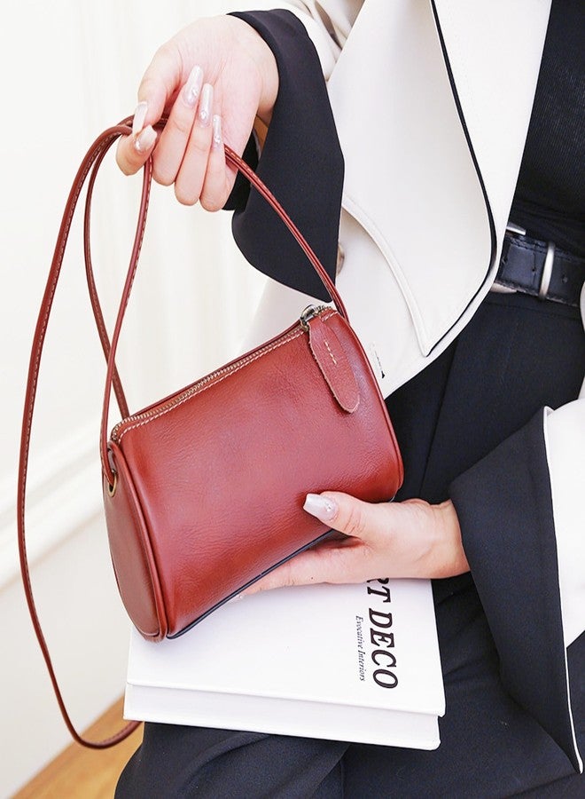 Eiyye Genuine Leather Crossbody Bag for Women Small Barrel Purse Hobo Bags Vintage Top-Grain Cowhide Shoulder Bag with Long Strap(Coffee - Image 5