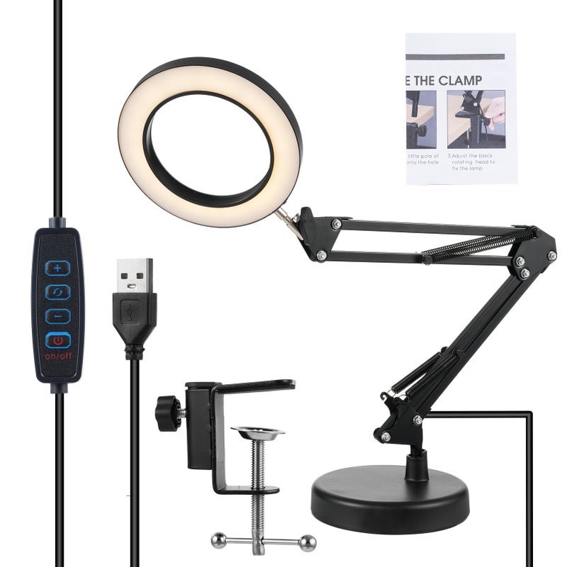 10X Magnifying Glass with Light Stepless Dimmable 2-in-1 Desk Lamp and Clamp Adjustable Swing Arm LED Lighted Desk Lamp Hands Magnifier Lamp for Craft Hobby Close Works Painting - Image 1