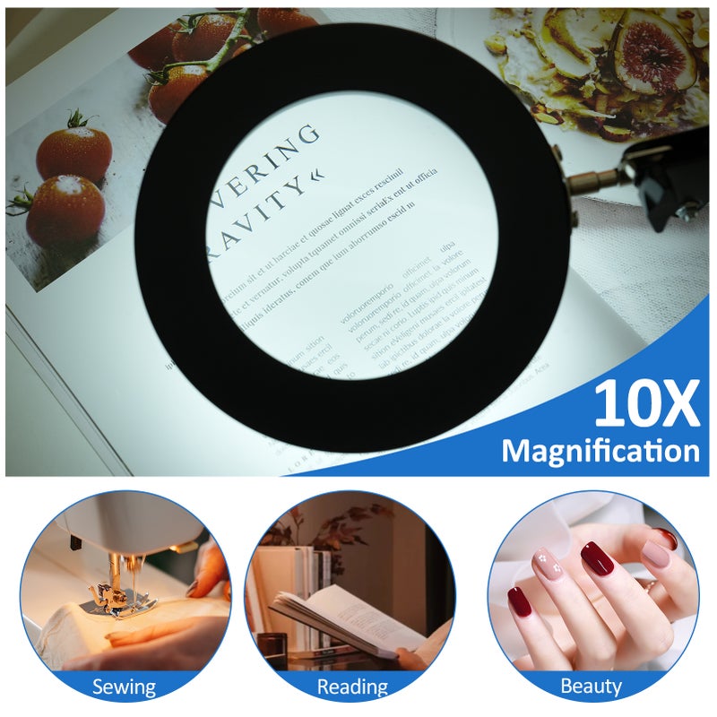 10X Magnifying Glass with Light Stepless Dimmable 2-in-1 Desk Lamp and Clamp Adjustable Swing Arm LED Lighted Desk Lamp Hands Magnifier Lamp for Craft Hobby Close Works Painting - Image 4