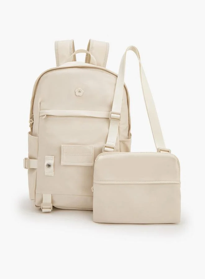 Missy BEIGE Solid School Backpack With Adjustable Shoulder Straps for Women | Best Price UAE