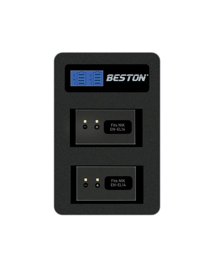BESTON Beston Charger Double Ports for Nikon EN-EL14 Batteries: Dual charging ports for Nikon EN-EL14 batteries, enabling quick and convenient charging. - Image 1