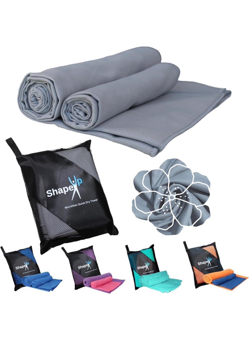 SHAPE UP Shapeup Quick Dry Cotton Beach Towel Set, Highly Absorbent Microfiber Towel with Buttoned Loop & Pouch,  Antibacterial Micro Fiber Towel Beach Set for Travel Camping Gym Sports Yoga Hiking - L & S  - Image 1