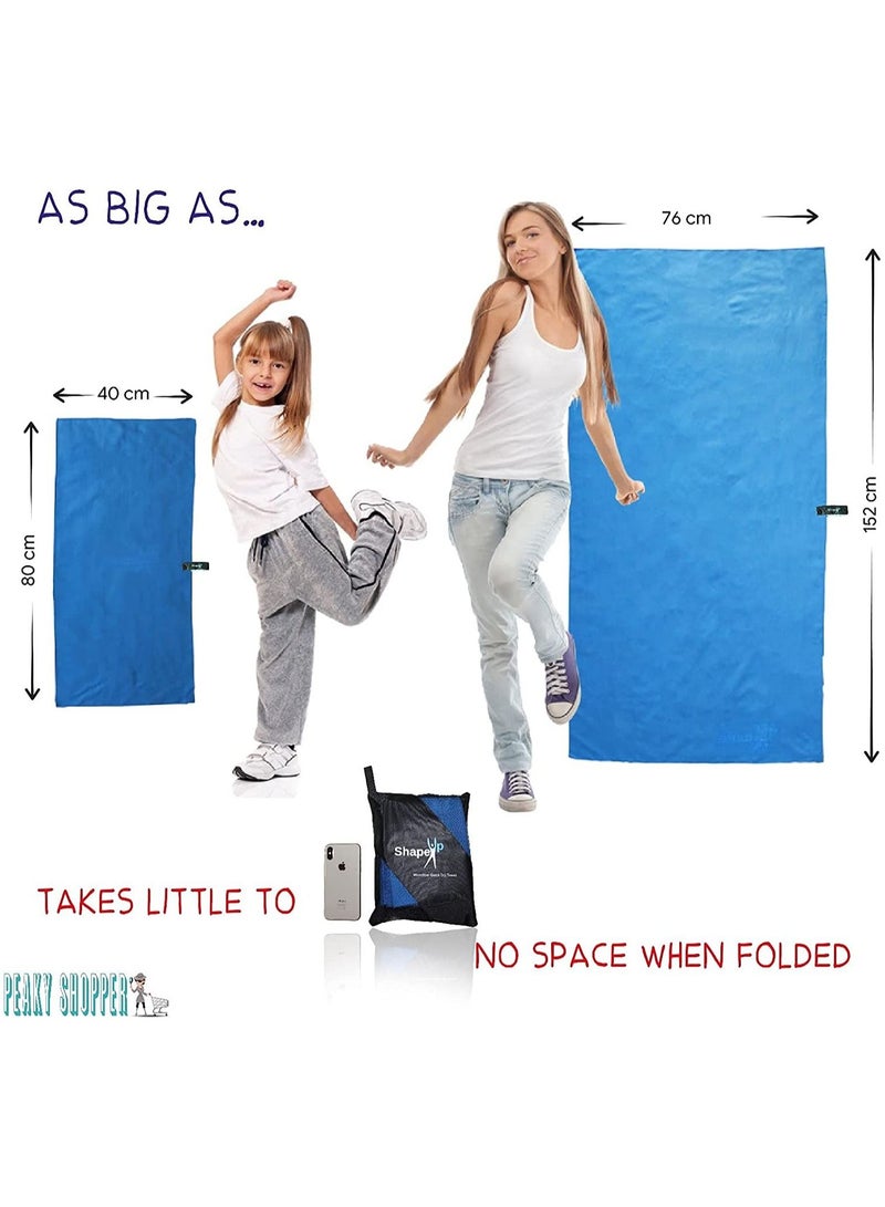 SHAPE UP Shapeup Quick Dry Cotton Beach Towel Set, Highly Absorbent Microfiber Towel with Buttoned Loop & Pouch,  Antibacterial Micro Fiber Towel Beach Set for Travel Camping Gym Sports Yoga Hiking - L & S  - Image 2
