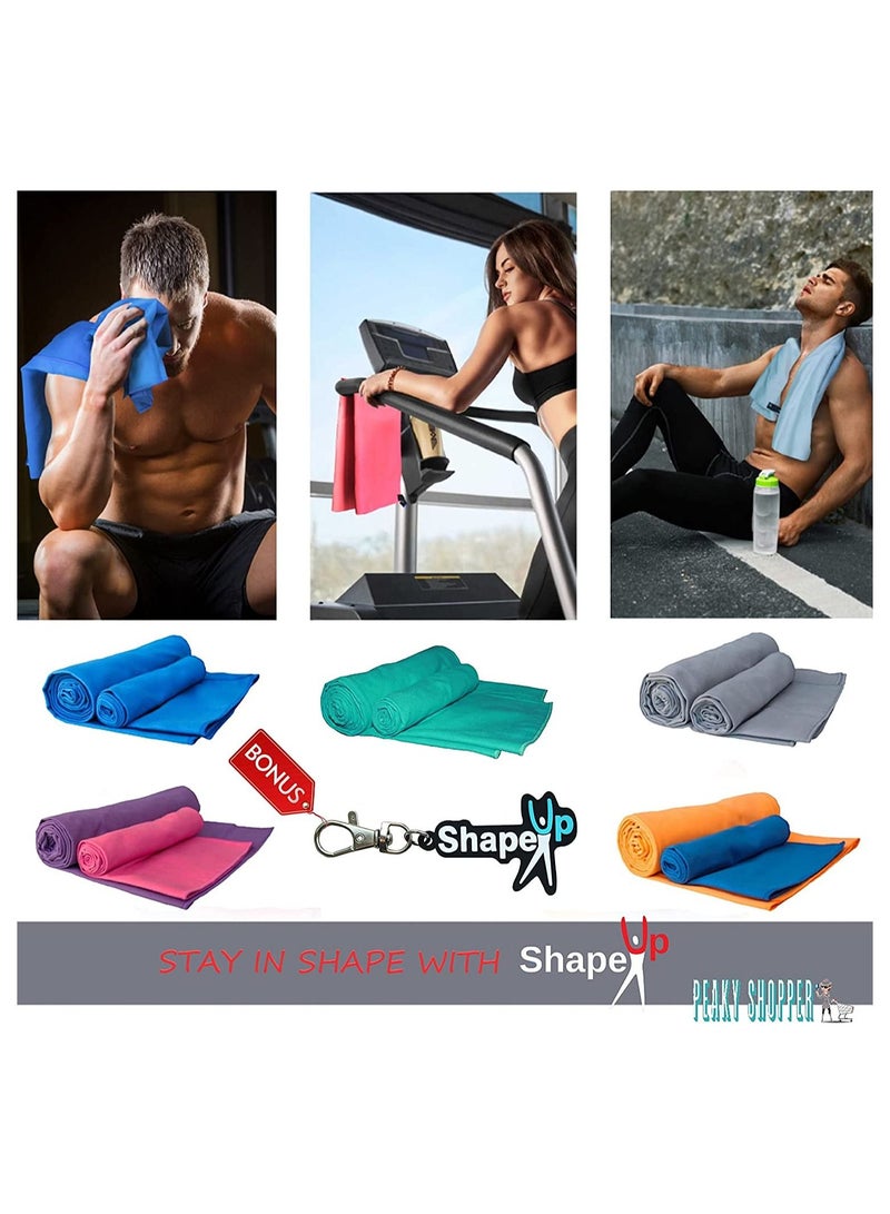 SHAPE UP Shapeup Quick Dry Cotton Beach Towel Set, Highly Absorbent Microfiber Towel with Buttoned Loop & Pouch,  Antibacterial Micro Fiber Towel Beach Set for Travel Camping Gym Sports Yoga Hiking - L & S  - Image 5