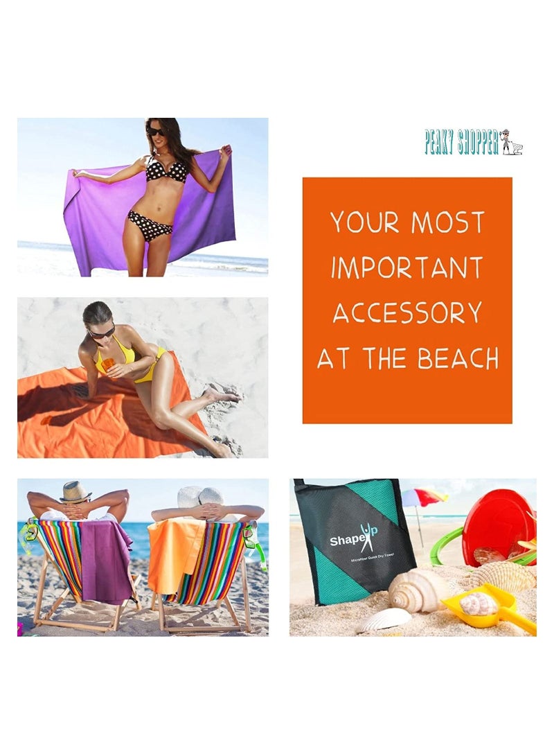 SHAPE UP Shapeup Quick Dry Cotton Beach Towel Set, Highly Absorbent Microfiber Towel with Buttoned Loop & Pouch,  Antibacterial Micro Fiber Towel Beach Set for Travel Camping Gym Sports Yoga Hiking - L & S  - Image 4