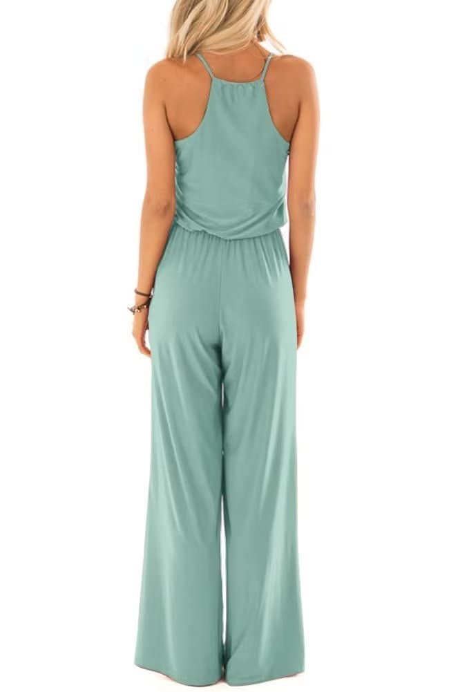 Lacozy Women Loose Tank Jumpsuits Casual Sexy V Neck Sleeveless Wide Leg Pants Jumpsuit Rompers Blue Green Medium - Image 3