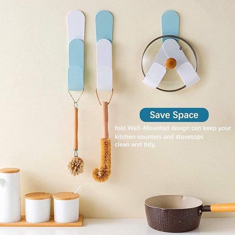 SEVEN HORSE TECH Multipurpose WallMounted SelfAdhesive Adjustable Plastic Folding Pot Cover Frame Home Kitchen Organizer Storage Rack Shelf Single Piece - Image 2