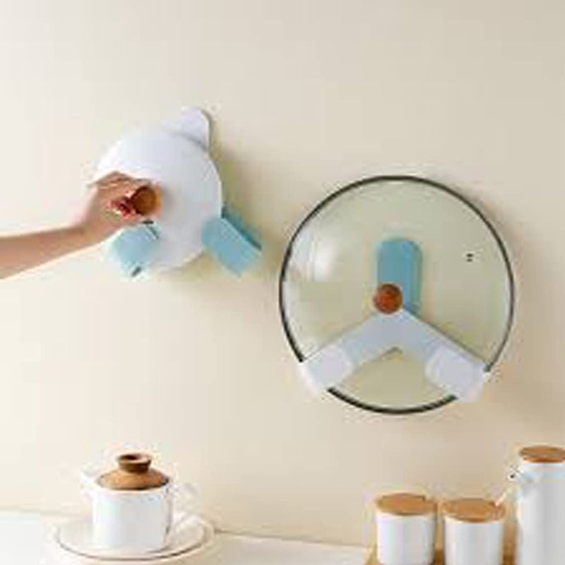 SEVEN HORSE TECH Multipurpose WallMounted SelfAdhesive Adjustable Plastic Folding Pot Cover Frame Home Kitchen Organizer Storage Rack Shelf Single Piece - Image 4
