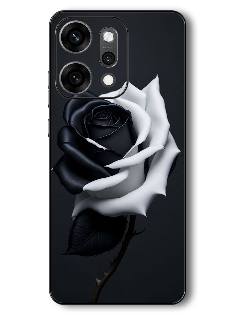 Theodor Case Compatible with Oppo Reno 14 Pro 6.83 Inch Protection Shockproof Bumper Cover Black and White Rose - Image 1