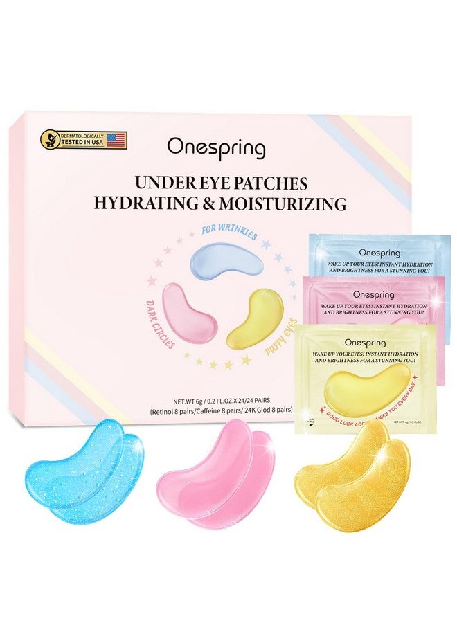 Onespring Eye Masks (24 Pairs) - Gifts for Her - Caffeine, 24K Gold and Retinol Under Eye Patches for Puffy Eyes, Dark Circles & Fine Lines, Bachelorette Party Favors, Birthday, Bridesmaid Gifts - Image 1