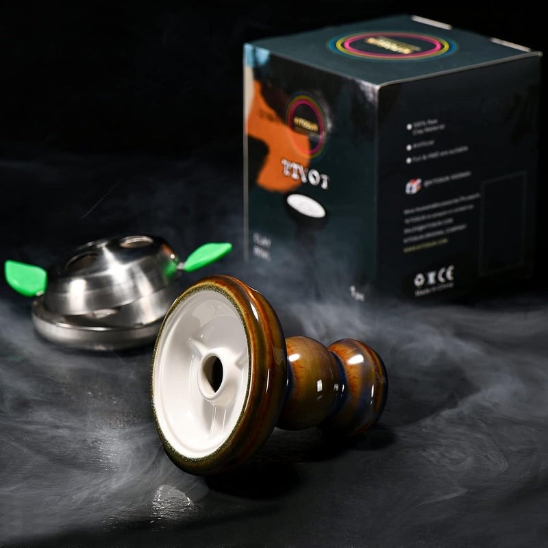 KITOSUN Hookah Bowl Phunnel Hookah Head - Pivot Clay Shisha Bowl with Glaze Great for All Shisha Flavors Smoking Such as Al Fakher,Starbuzz 15-20g Tobacco Hookah Heat Management Compatible (Pivot-Mystic Jade) - Image 2