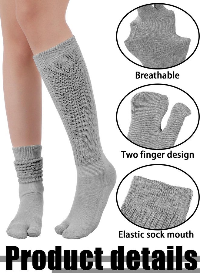 Fourluoo 3 Pairs Flip Flop Socks Slouch Scrunch Tabi Split Toe Japanese Long Knit Socks for Women(Black, White, Gray,5-8) - Image 5