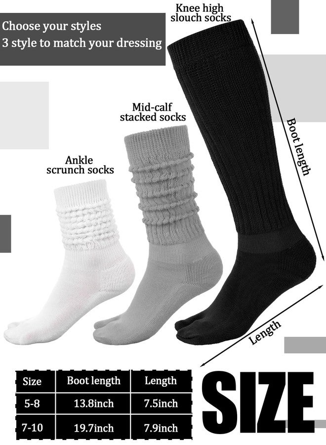 Fourluoo 3 Pairs Flip Flop Socks Slouch Scrunch Tabi Split Toe Japanese Long Knit Socks for Women(Black, White, Gray,5-8) - Image 3