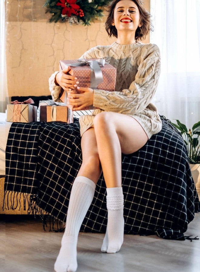 Fourluoo 3 Pairs Flip Flop Socks Slouch Scrunch Tabi Split Toe Japanese Long Knit Socks for Women(Black, White, Gray,5-8) - Image 4