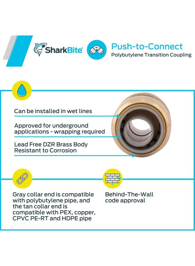 SharkBite U4008LFA Conversion Coupling, 1/2" x 1/2", Brass - Image 4