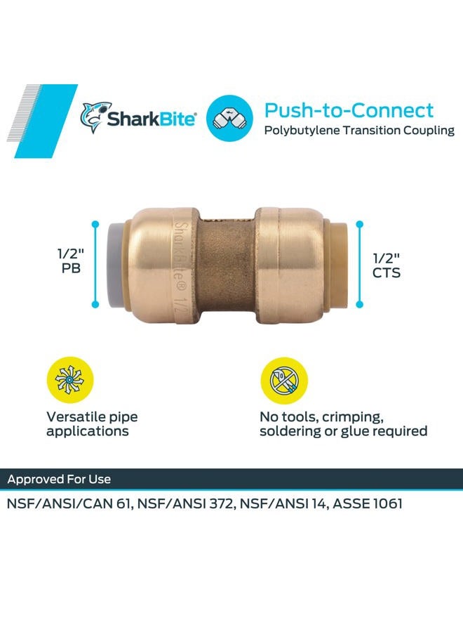 SharkBite U4008LFA Conversion Coupling, 1/2" x 1/2", Brass - Image 3