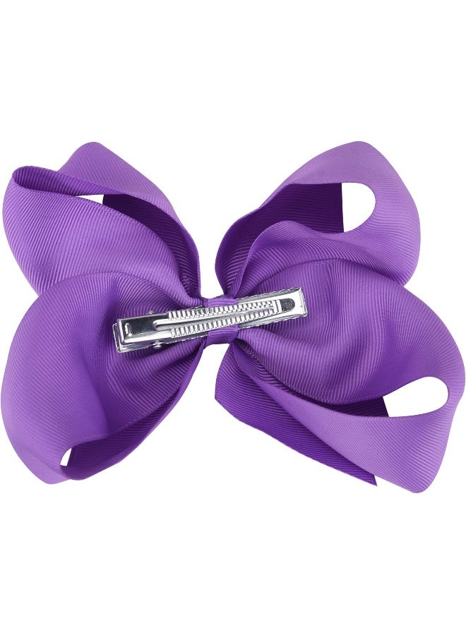 DEEKA 2 PCS 6" Big Hand-made Grosgrain Ribbon Solid Color Hair Bows Alligator Clips Hair Accessories for Little Teen Toddler Girls Kids Set of 2 -Purple - Image 3
