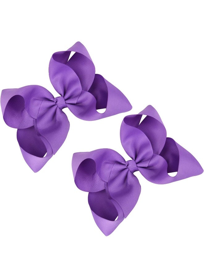 DEEKA 2 PCS 6" Big Hand-made Grosgrain Ribbon Solid Color Hair Bows Alligator Clips Hair Accessories for Little Teen Toddler Girls Kids Set of 2 -Purple - Image 5
