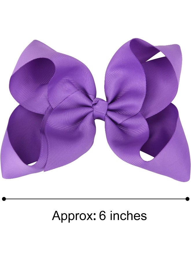 DEEKA 2 PCS 6" Big Hand-made Grosgrain Ribbon Solid Color Hair Bows Alligator Clips Hair Accessories for Little Teen Toddler Girls Kids Set of 2 -Purple - Image 2